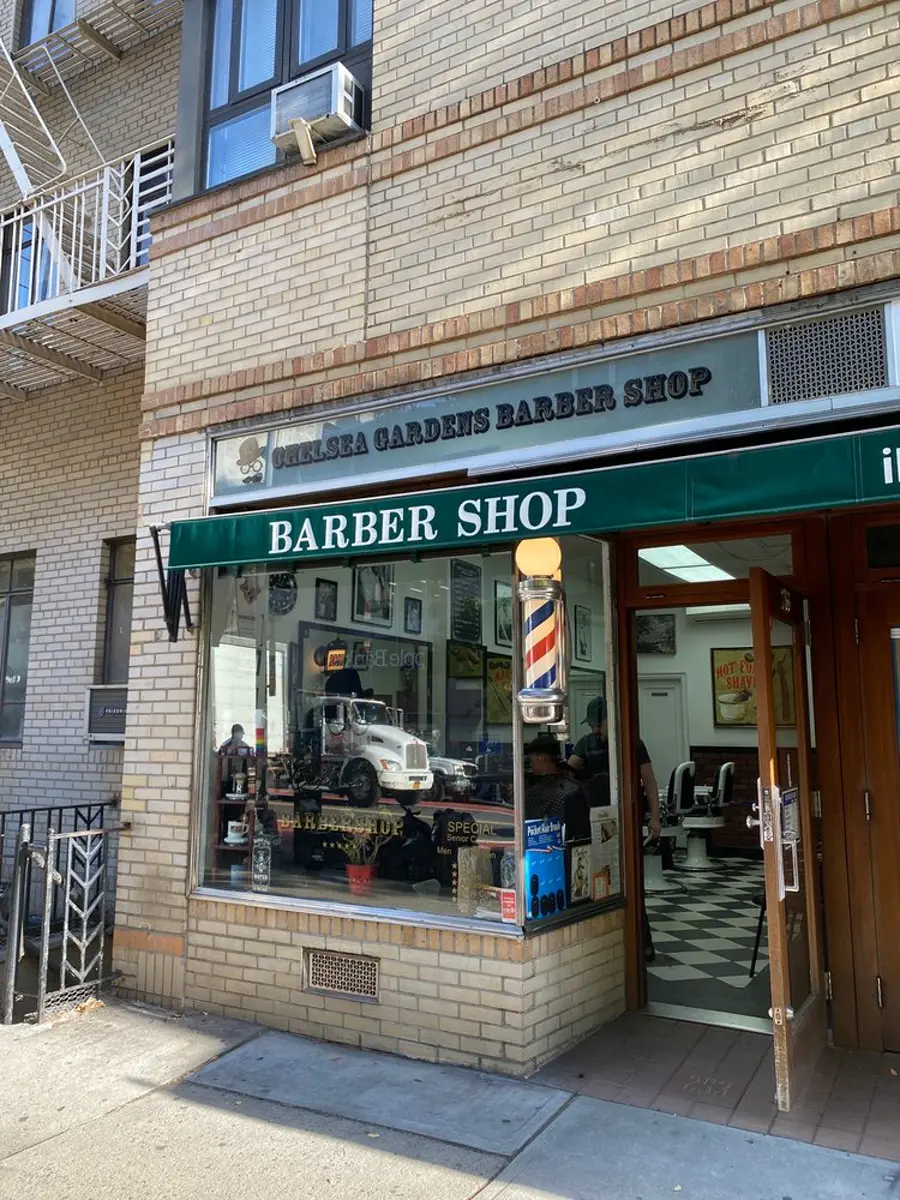 Chelsea Gardens Barber Shop storefront on West 23rd Street